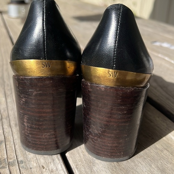 Stuart Weitzman Choke up Black Women's Pointed toe block heel pumps heels size 9 - Picture 4 of 12